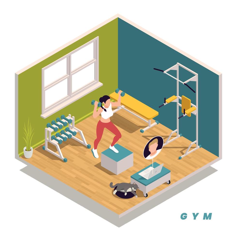 concepto isométrico de gimnasio en casa vector