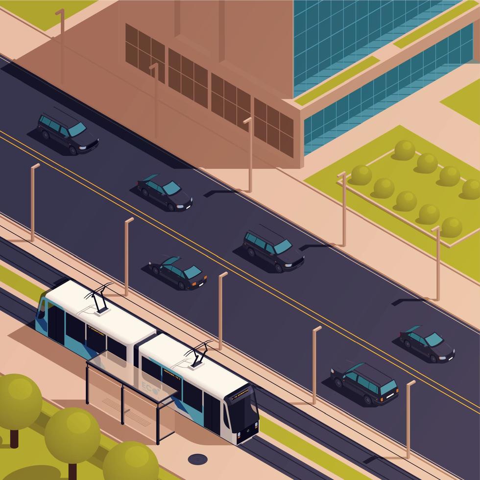 isométrica del transporte público de la ciudad vector