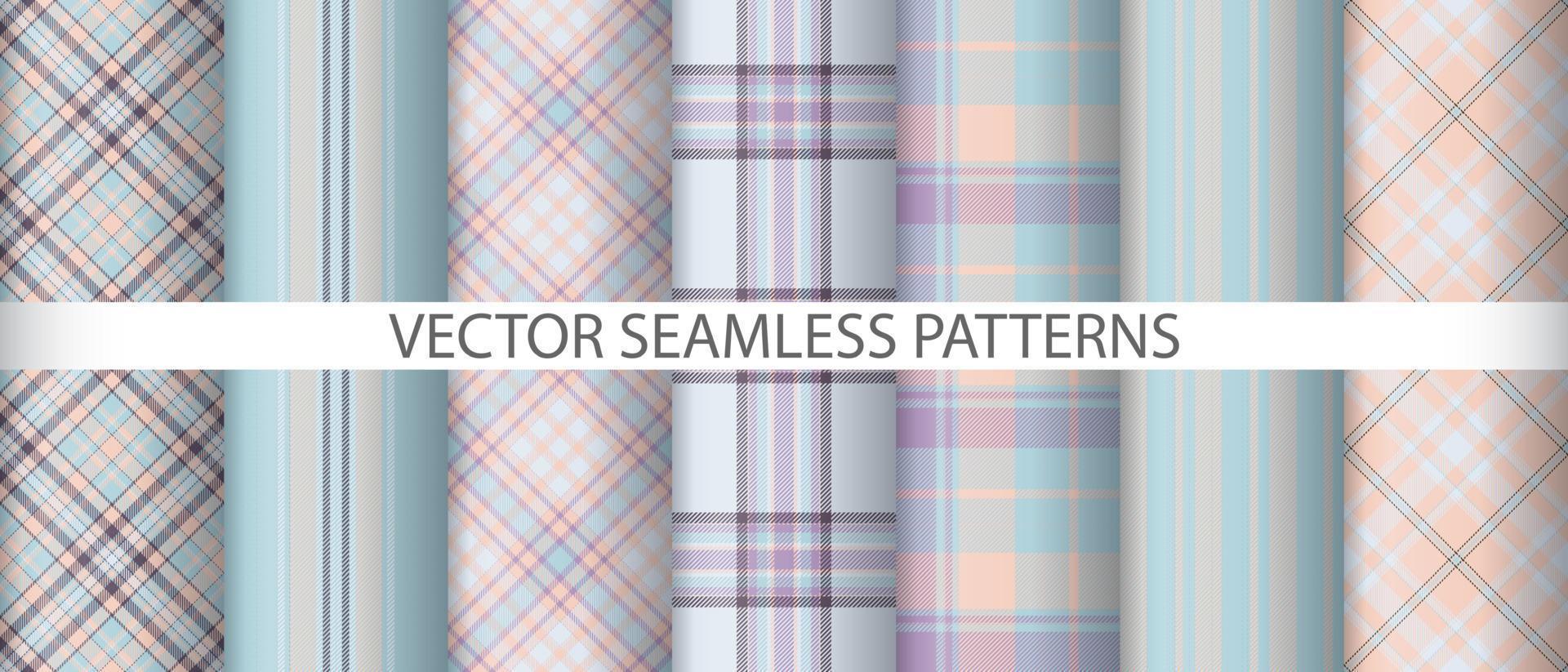 Set seamless texture tartan. Pattern fabric textile. Vector background check plaid.