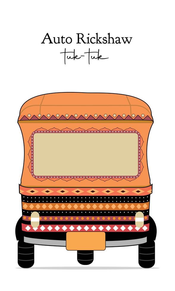 auto rickshaw al estilo del arte indio. ilustración vectorial del vehículo de tres ruedas. auto rickshaw indio que representa la colorida india vector