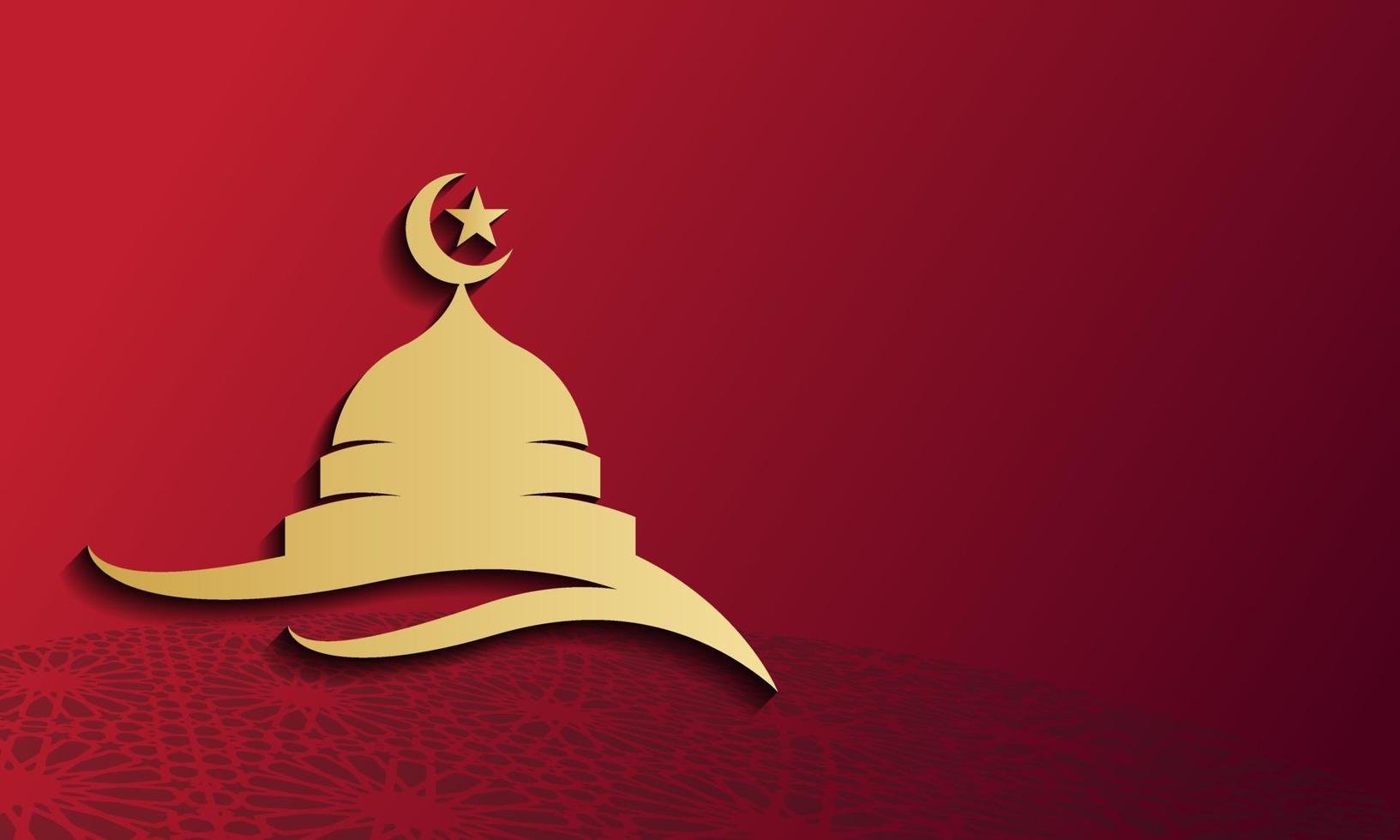 gold silhouette of Mosque on abstract red background, concept for Muslim community holy month Ramadan Kareem vector