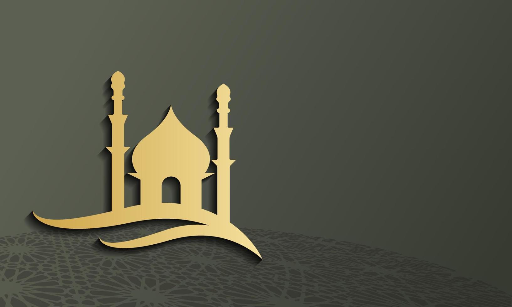 gold silhouette of Mosque on abstract gray background, concept for Muslim community holy month Ramadan Kareem vector