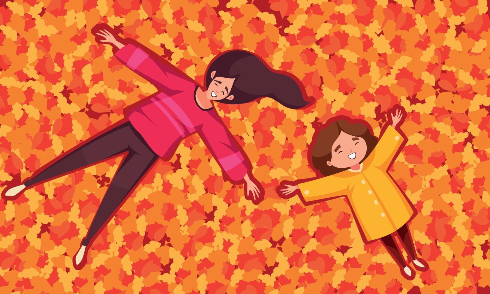 People Lying in Autumn Leaves vector