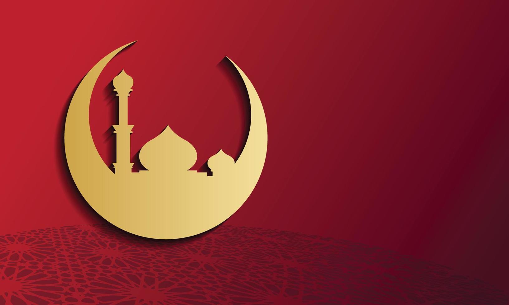 gold silhouette of Mosque on abstract red background, concept for Muslim community holy month Ramadan Kareem vector