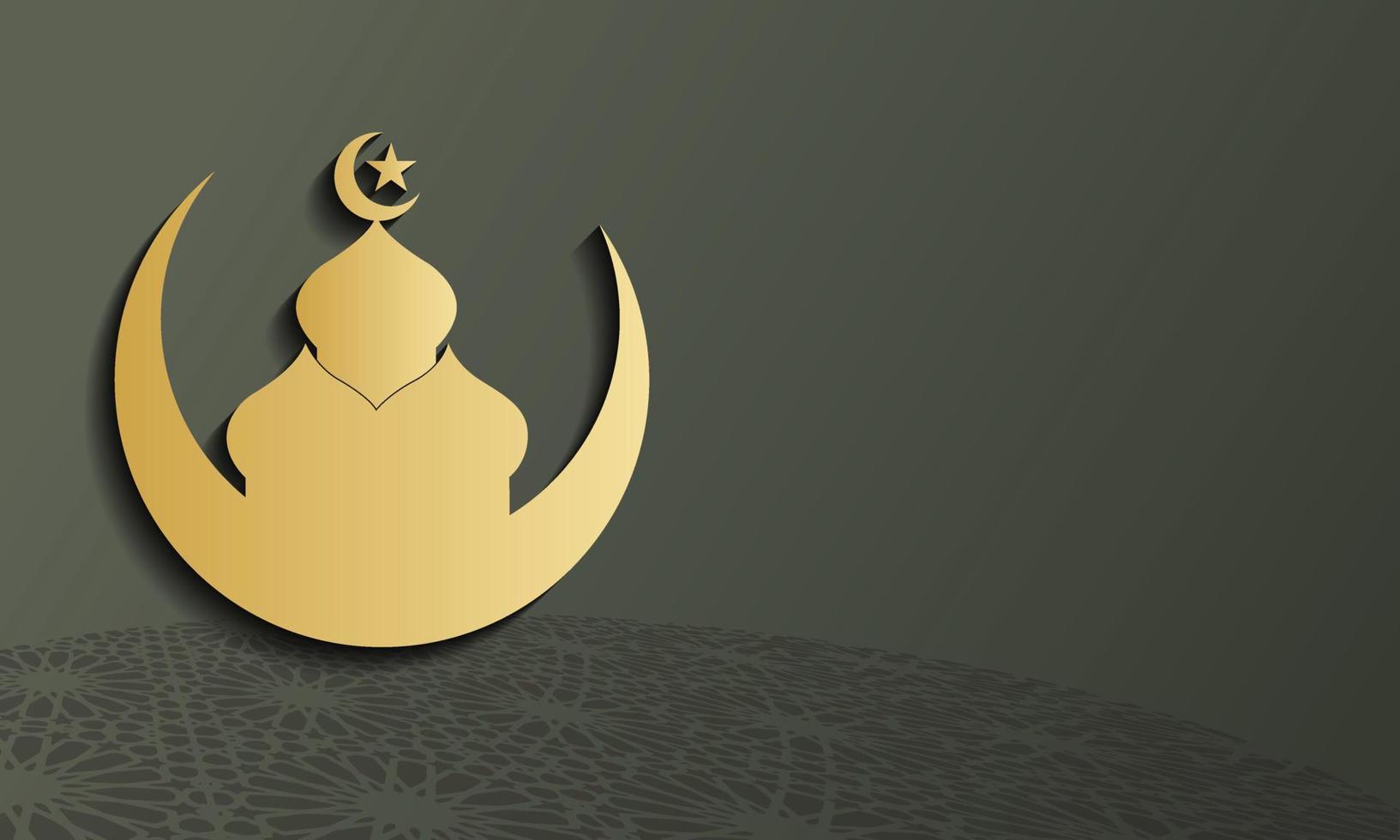 gold silhouette of Mosque on abstract gray background, concept for Muslim community holy month Ramadan Kareem vector