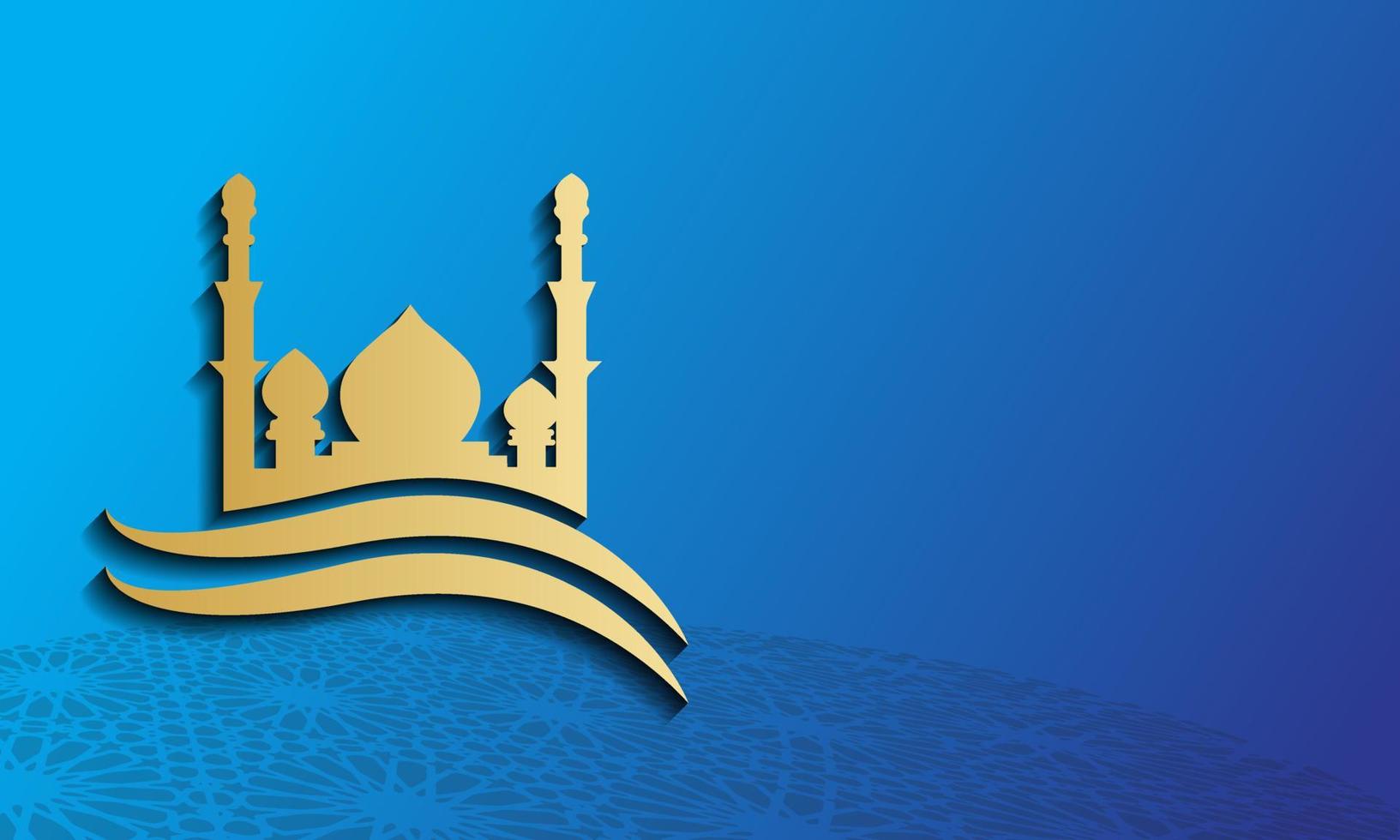 gold silhouette of Mosque on abstract blue background, concept for Muslim community holy month Ramadan Kareem vector