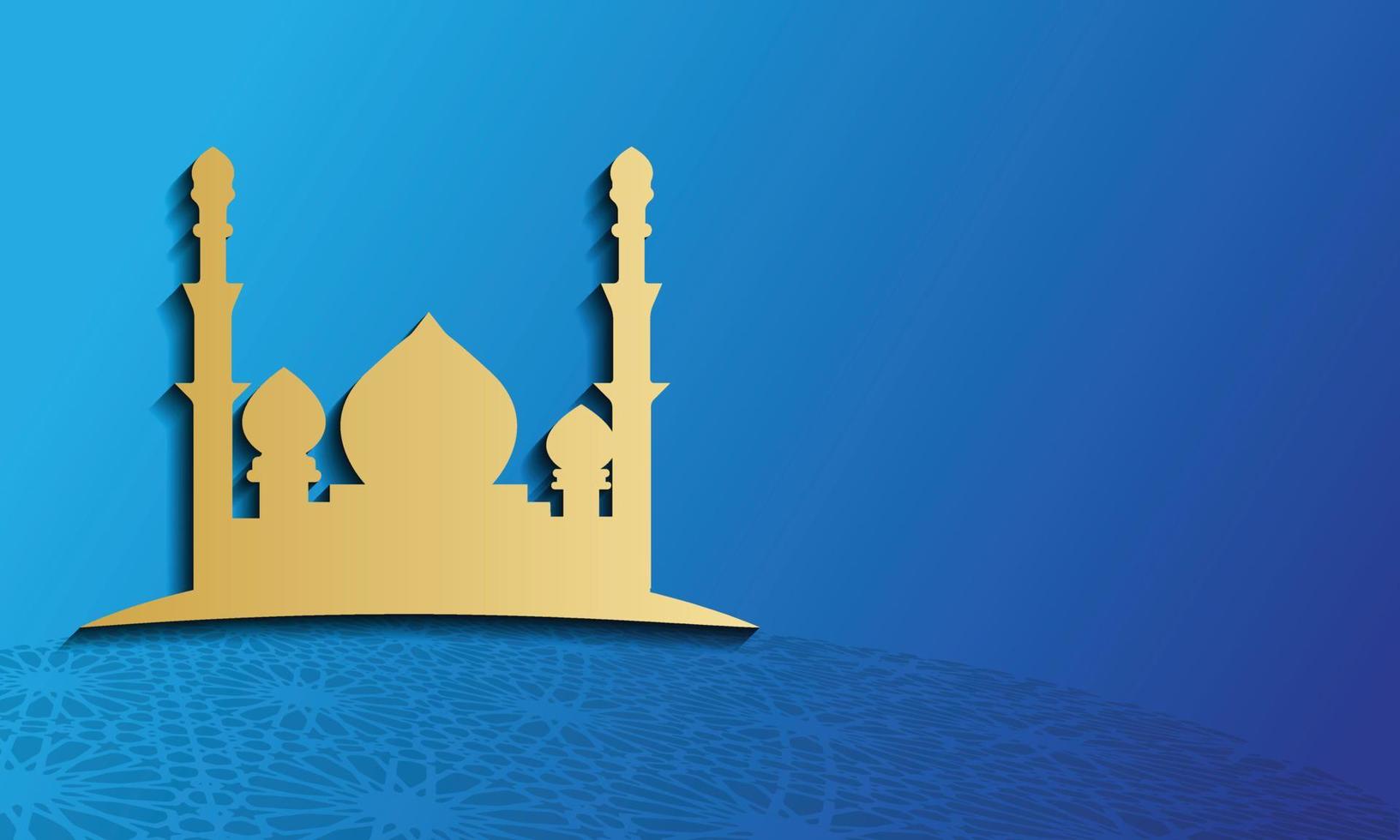 gold silhouette of Mosque on abstract blue background, concept for Muslim community holy month Ramadan Kareem vector