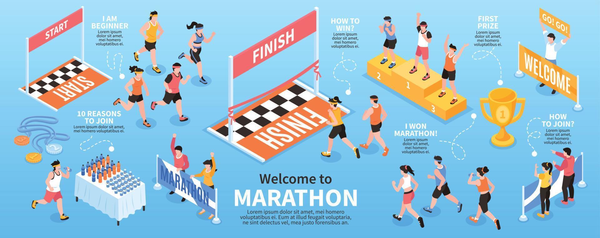 infografía de maratón isométrica vector