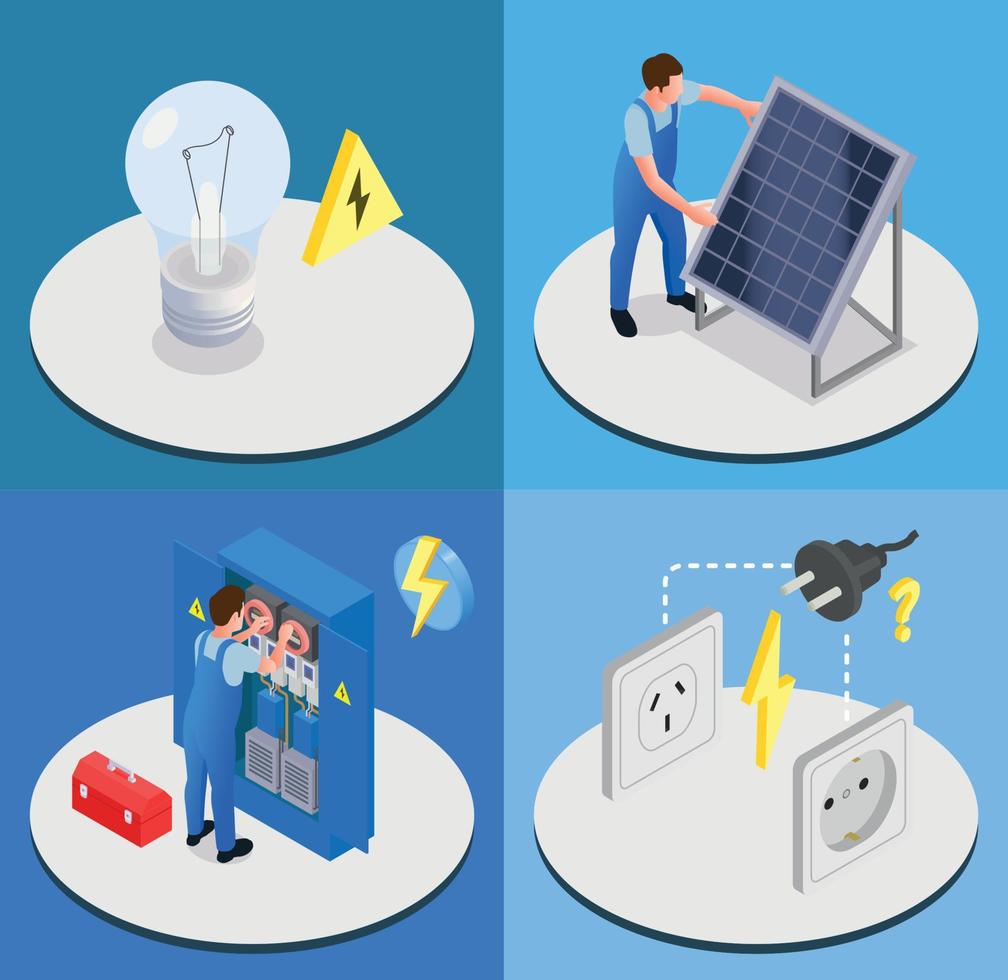 Electrician Isometric 2x2 Design Concept vector