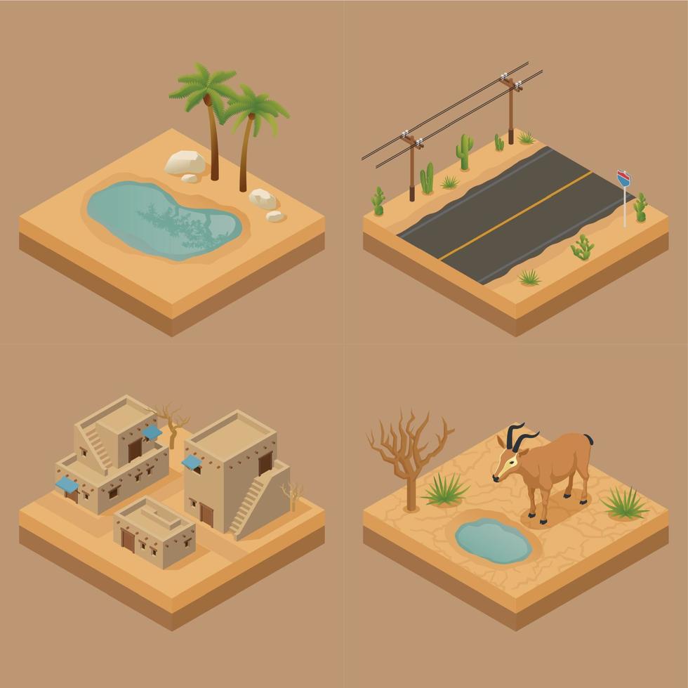 Desert Landscape Isometric 2x2 Design Concept vector