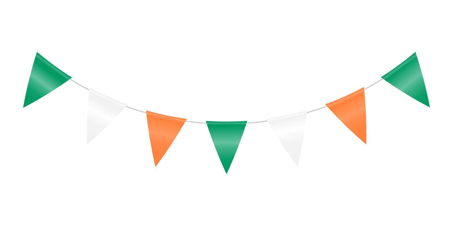 Garland with flags to decorate the holiday. Decor from colorful triangular flags on a rope. Festive decor. Vector illustration.
