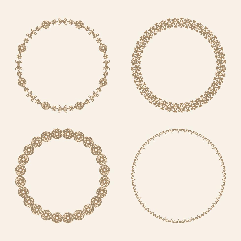 Set of round frames with patterns and ornaments. Round borders. Elegant decor in oriental style. Place for text. Ornament for cards and invitations. vector
