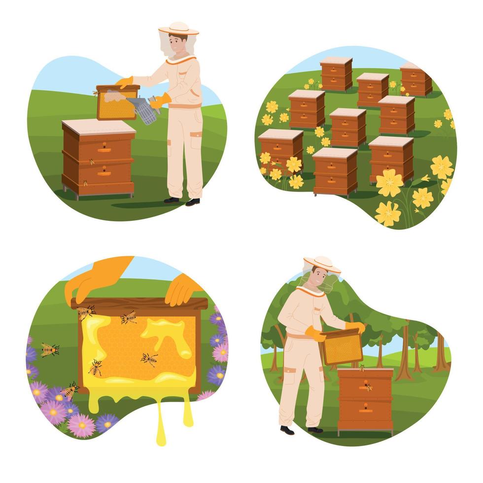 Beekeeping Round Compositions Collection vector