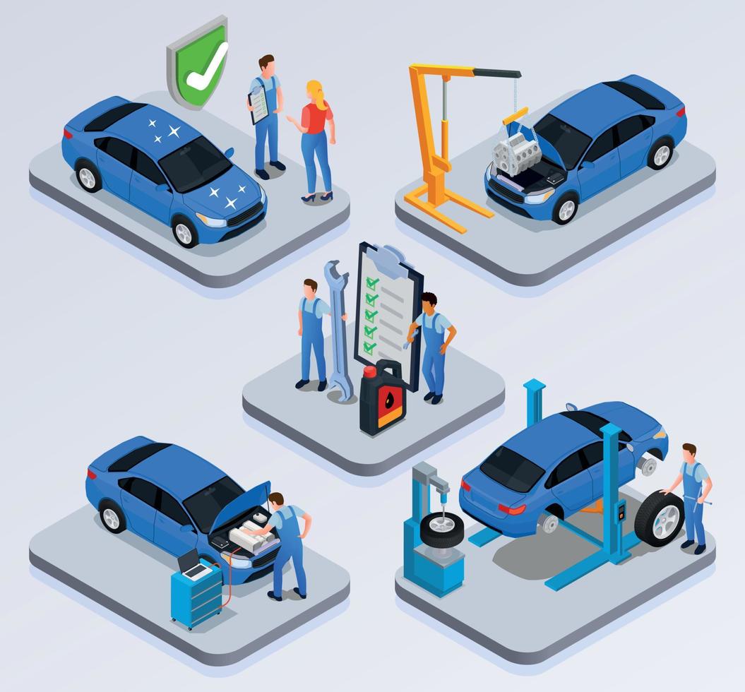 composiciones isométricas de servicio de coche vector