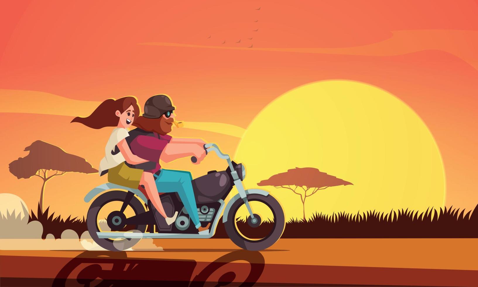 escena de motociclista y chica vector