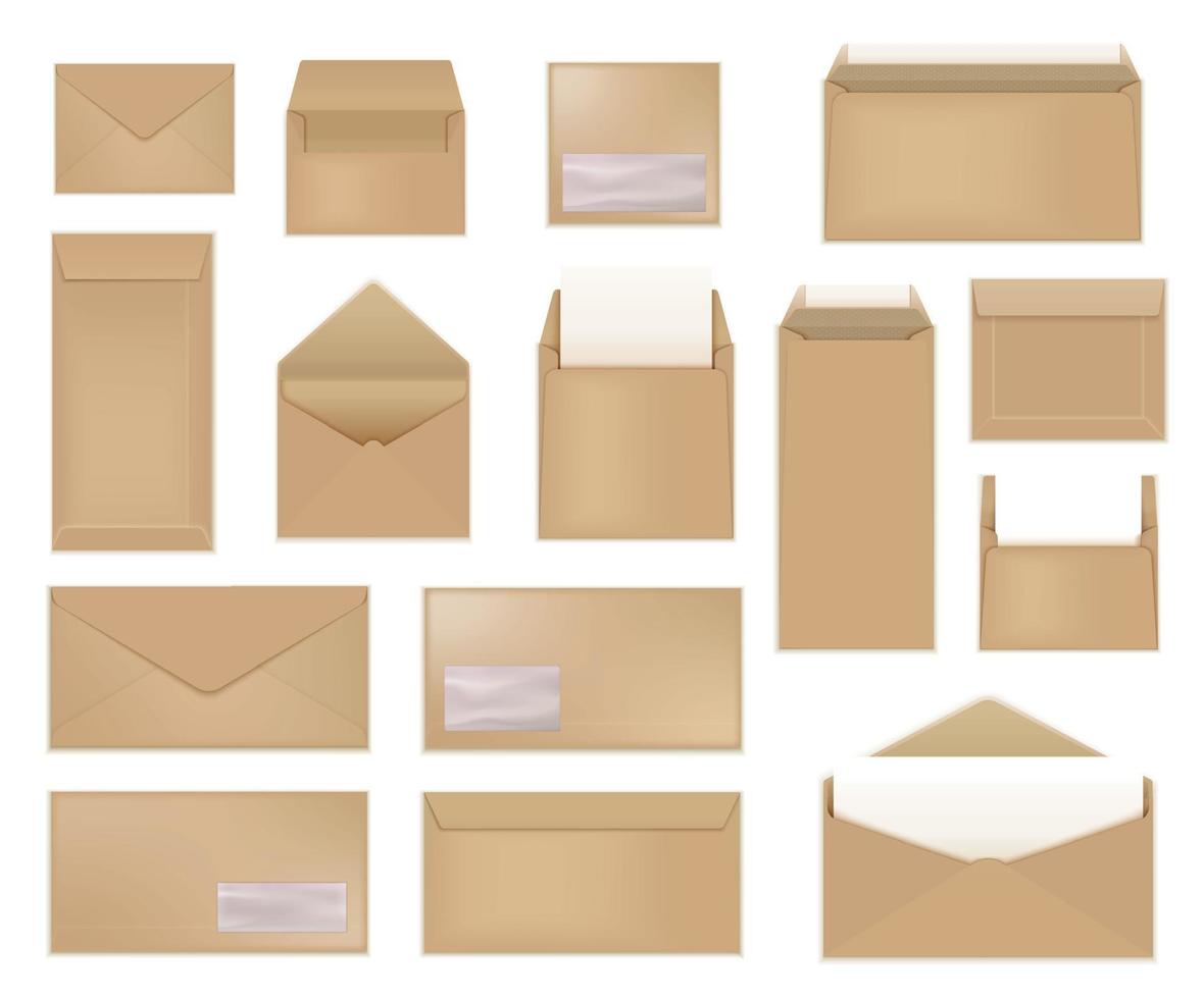 Cardboard Envelopes Realistic Set vector