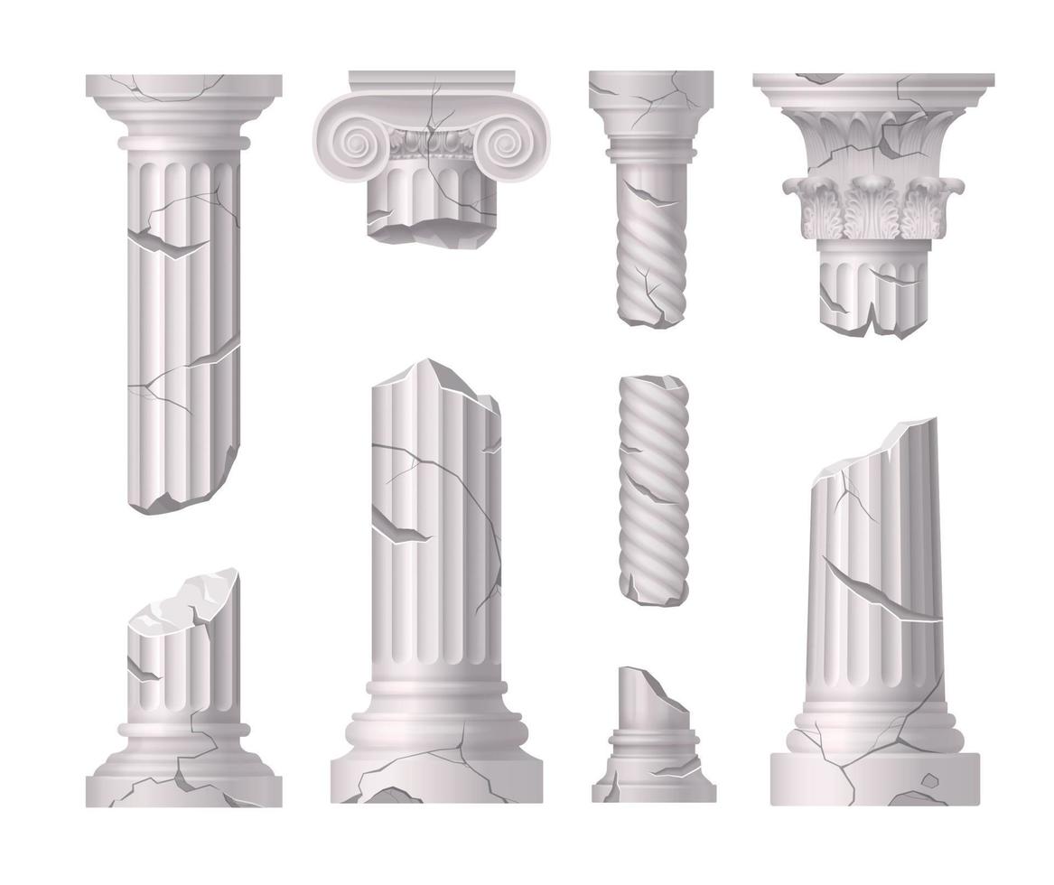 Broken Marble Columns Realistic Set vector
