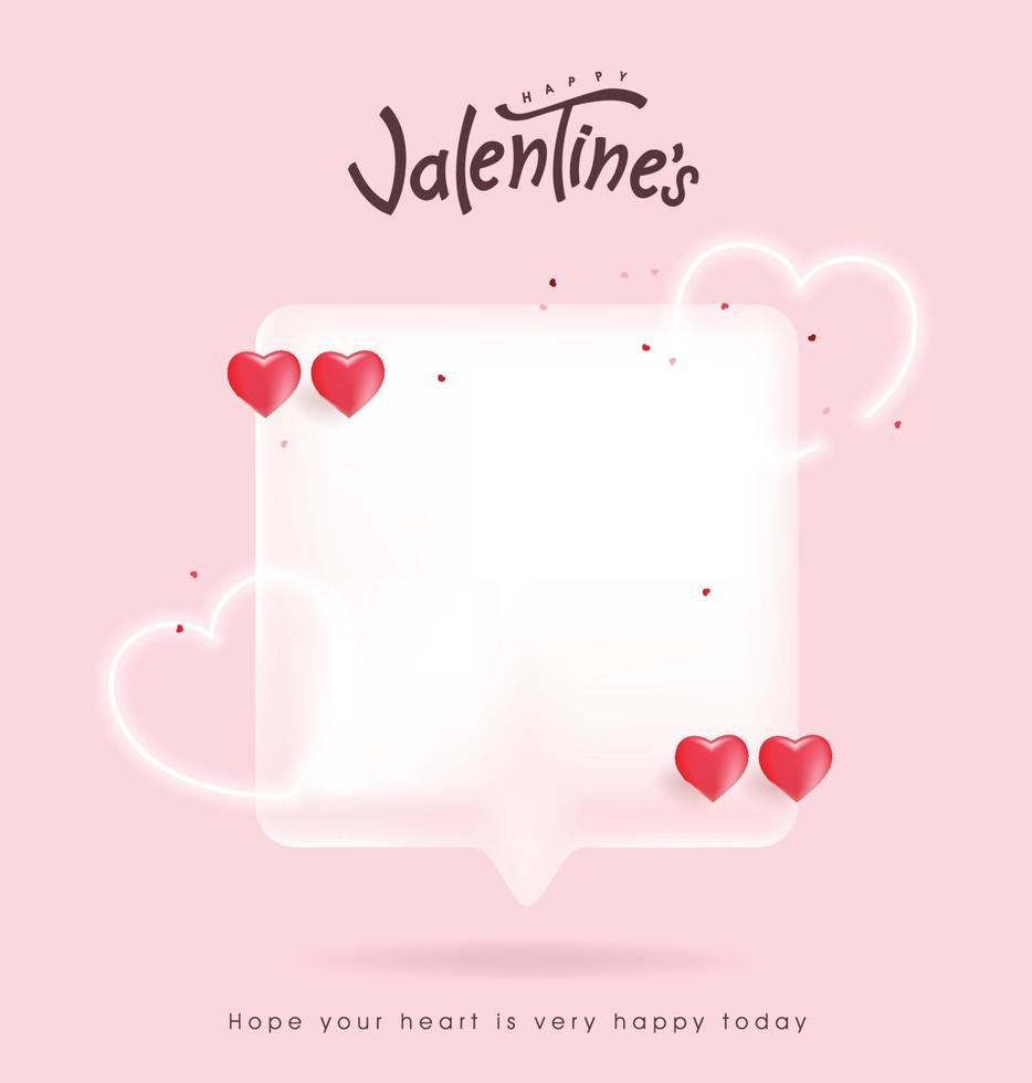 happy Valentines day chat bubbles banner of social media quote with heart shape decoration vector