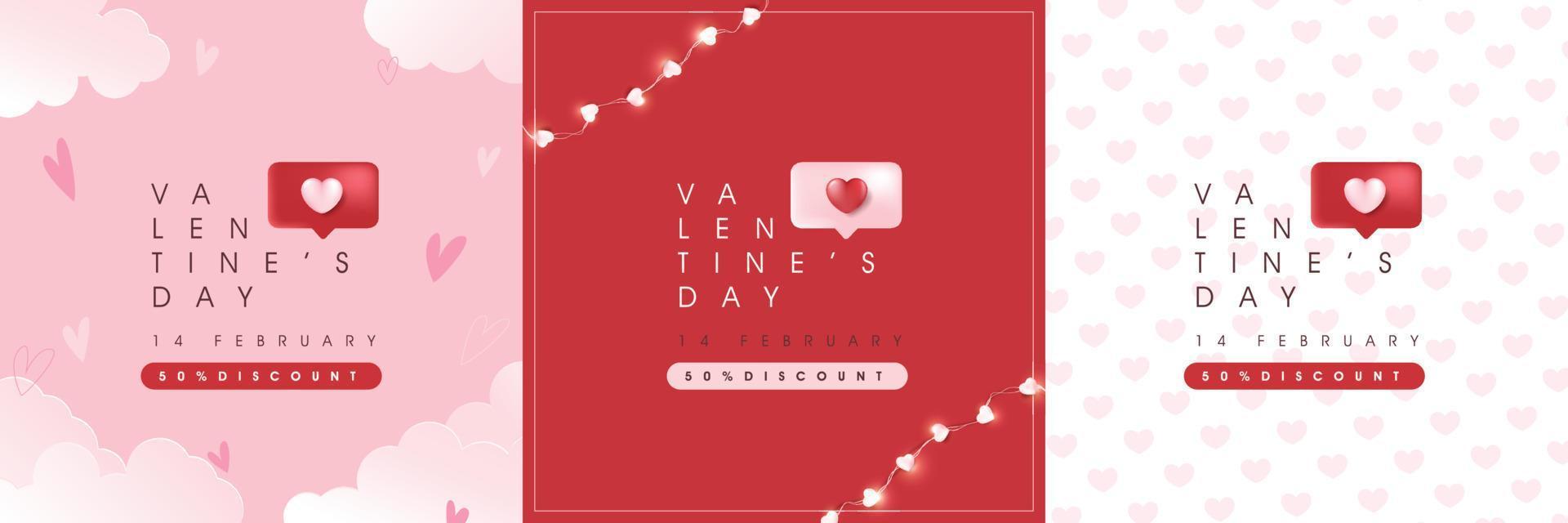 conjunto de fondo de banner de venta de feliz día de san valentín. lindas pancartas de venta de amor o tarjetas de felicitación vector