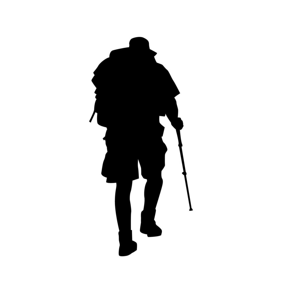 Hiker Silhouettes. hiking man with rucksacks silhouette. People with backpack vector silhouettes. Backpacker. mountaineer climber hiker people.