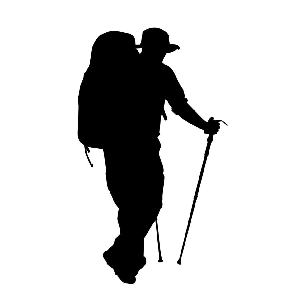 Hiker Silhouettes. hiking man with rucksacks silhouette. People with backpack vector silhouettes. Backpacker. mountaineer climber hiker people.