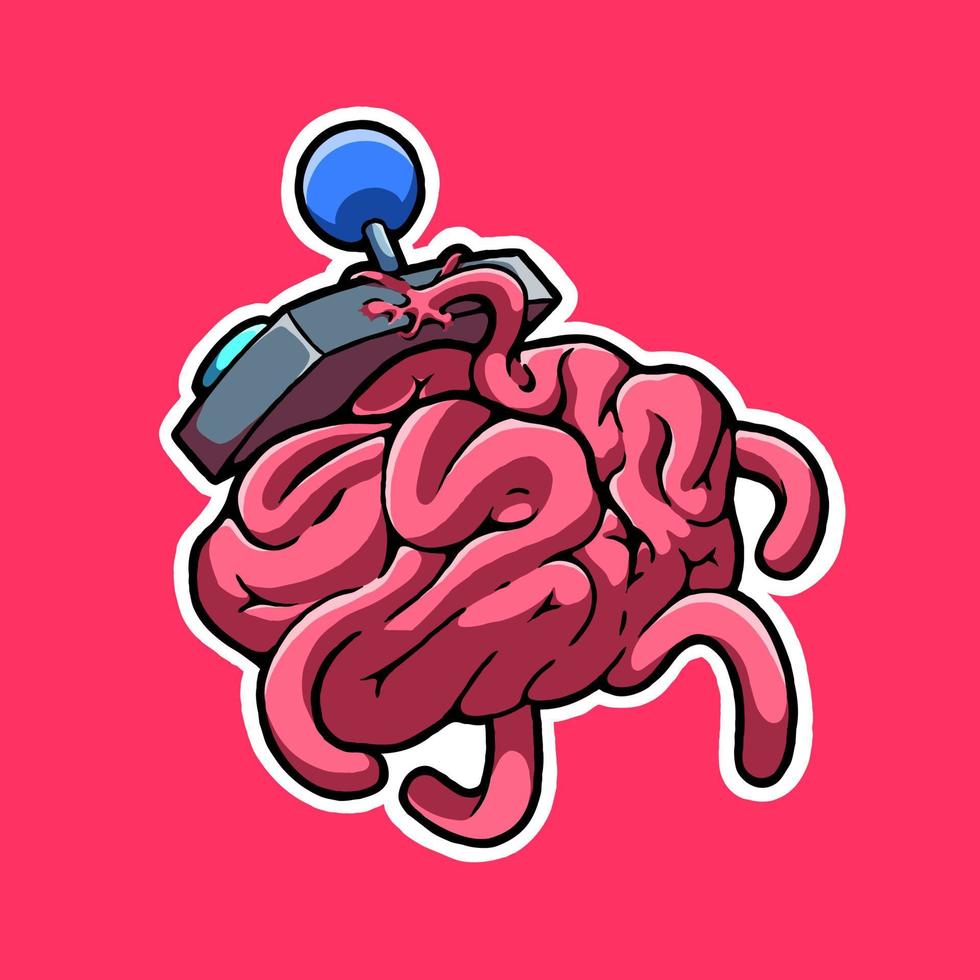 vector illustration with a brain being controlled by a game controller. this image is great for stickers.