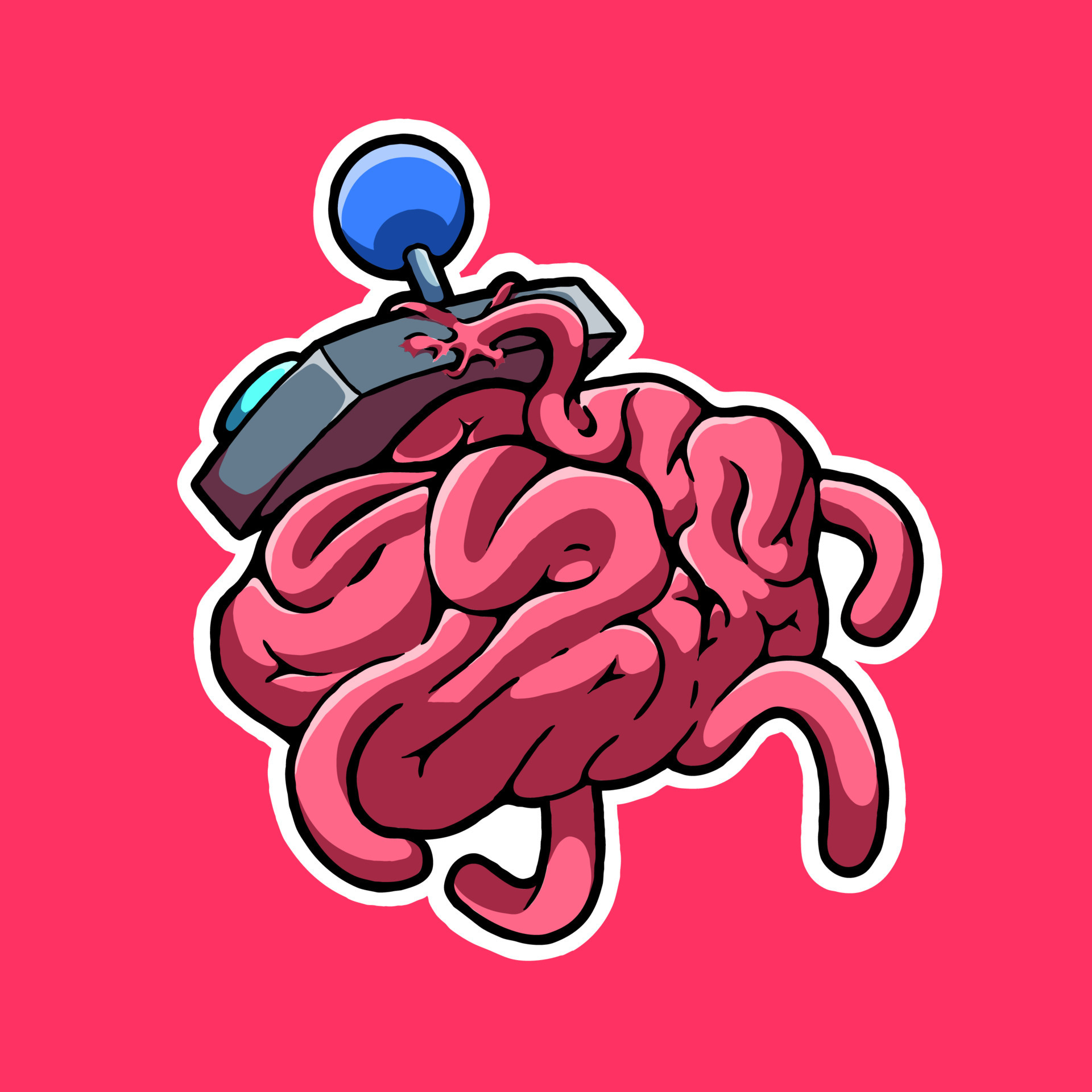 vector illustration with a brain being controlled by a game controller. this image is great for