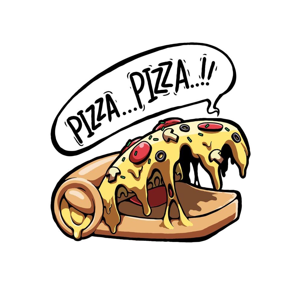 vector illustration depicting an angry pizza monster. This image is great for a sticker or t-shirt design.