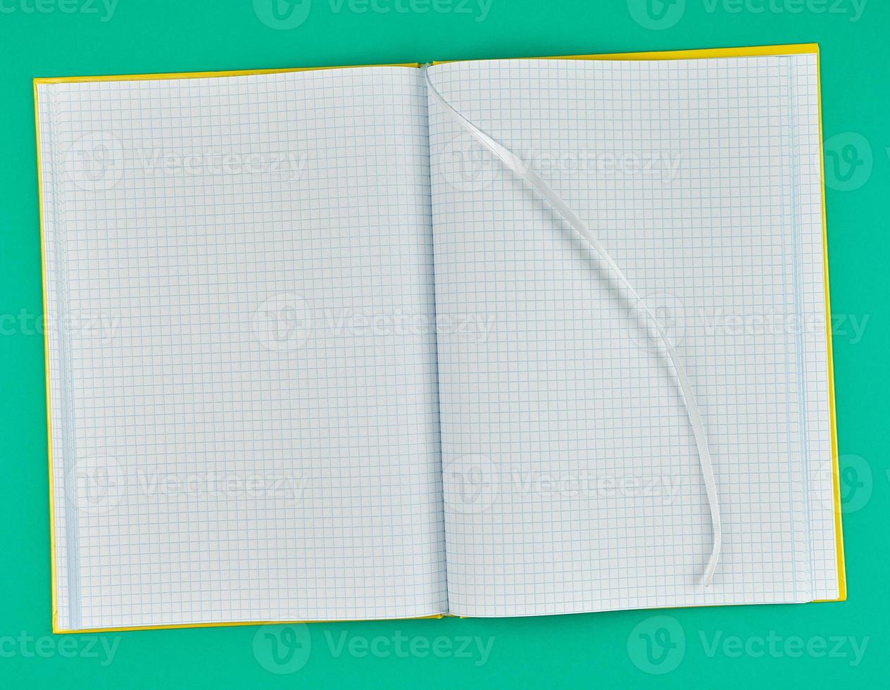 open notebook in line on a green background photo