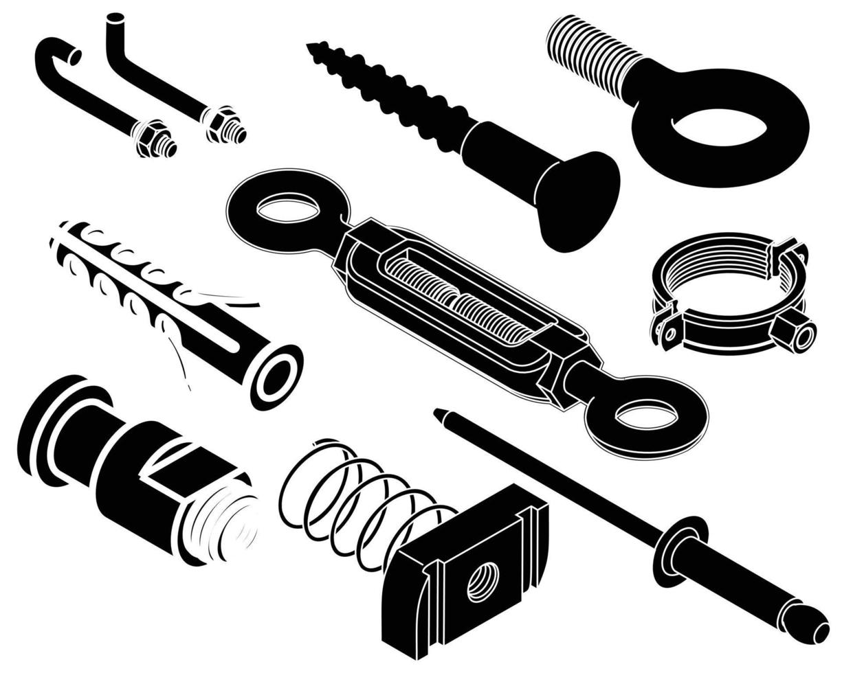 Bolt and nut vector illustration set