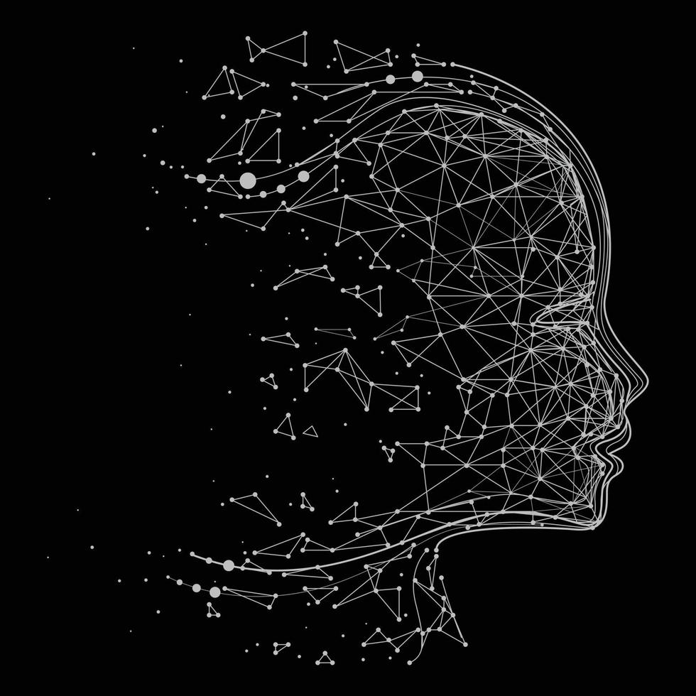 poly background illustration of a human head outline drawing background.triangles and particle style design vector