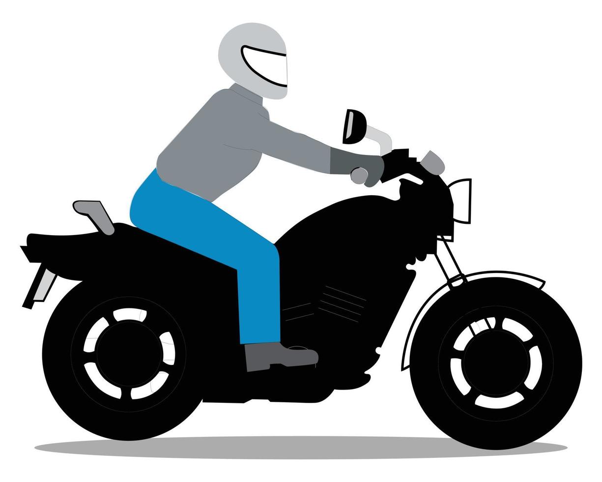 Vector motorcycle with  young man wearing a helmet riding a motorcycle in the middle of the city