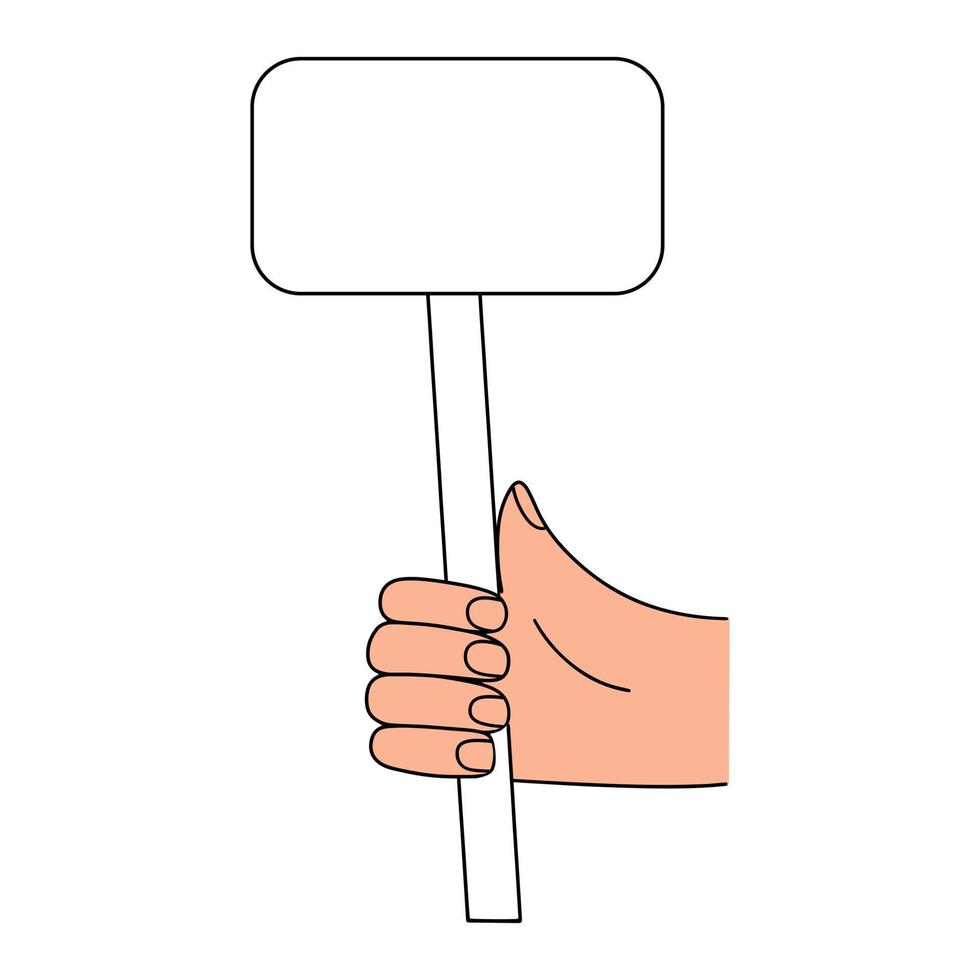 Hand holding a sign for demonstrations and text. Vector hand drawn illustration