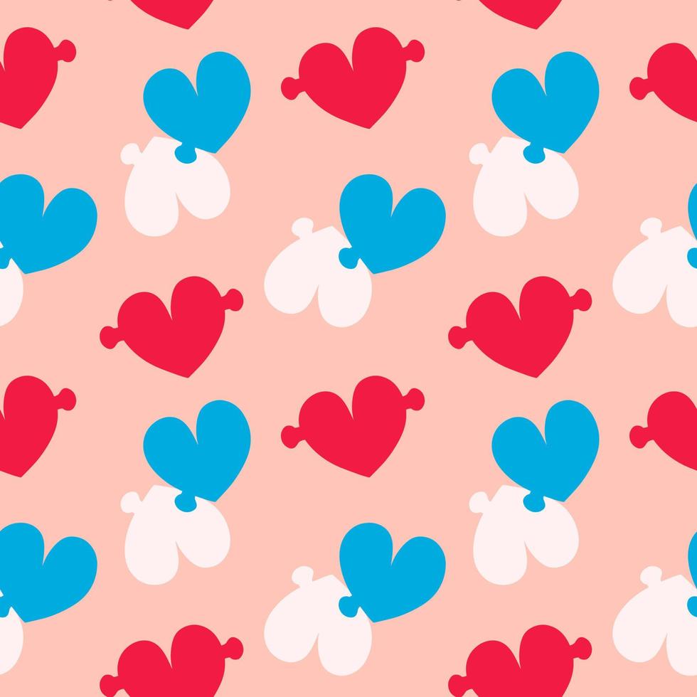 Puzzles hearts. Seamless romantic pattern. Unique design, symbol of love, Valentine's day. Vector hand drawn illustration