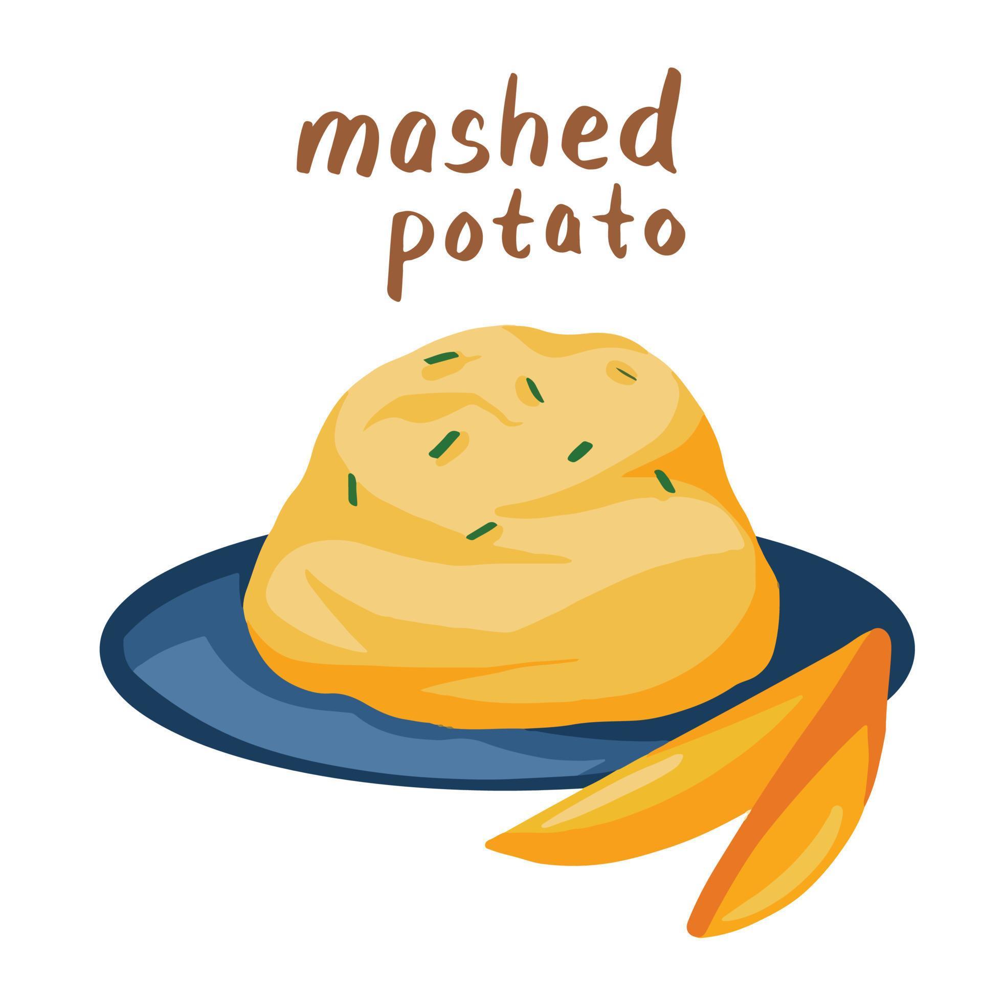 Mashed potato on blue plate isolated on white background. Food drawing