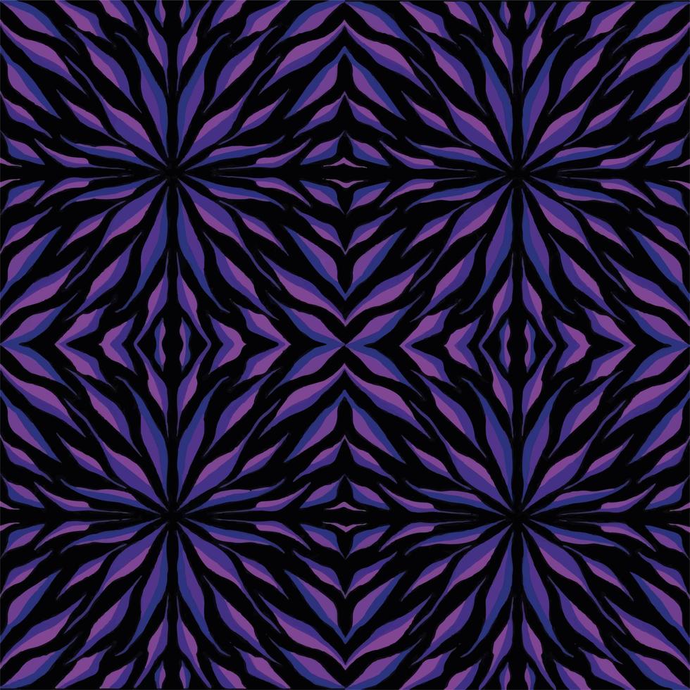 Black background with purple tile pattern leaves botanical decorative element isolated on square template for social media template, paper and textile scarf print, or poster. vector