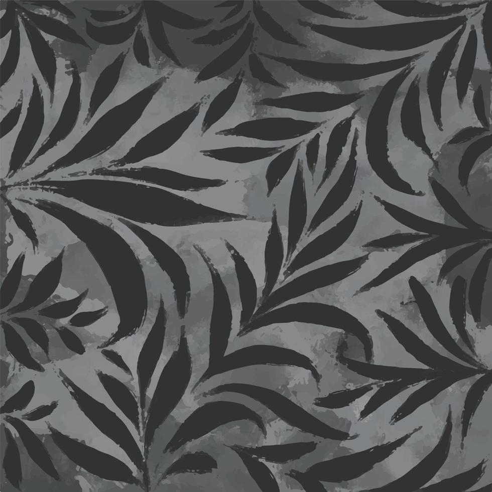 decoración de hojas botánicas gris oscuro aisladas en un fondo gris cuadrado grungy texturizado para la portada de la plantilla de los medios sociales, papel y bufanda, impresión textil, afiche, folleto y telón de fondo. vector