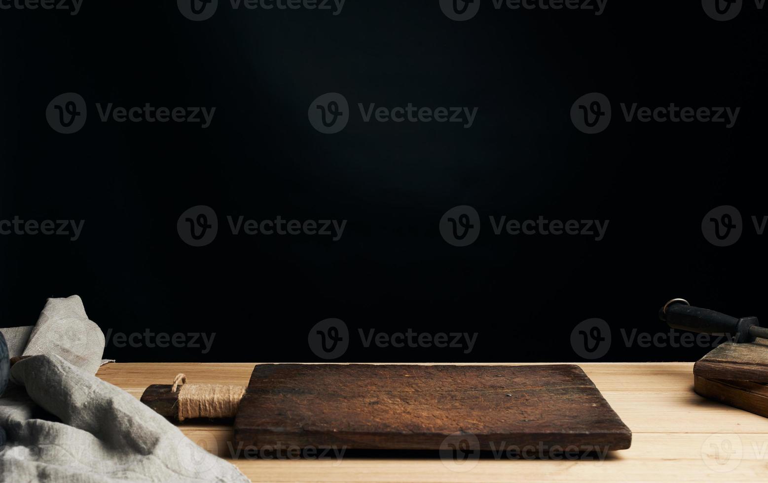 very old empty wooden rectangular cutting board photo