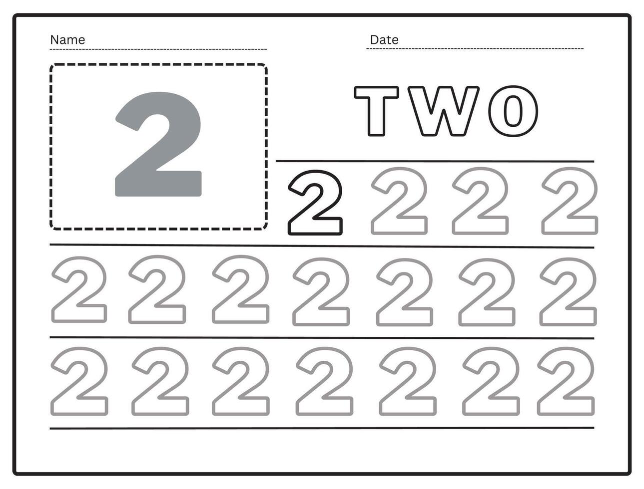 The practice of writing numbers 2 tracking worksheet learn to count and
