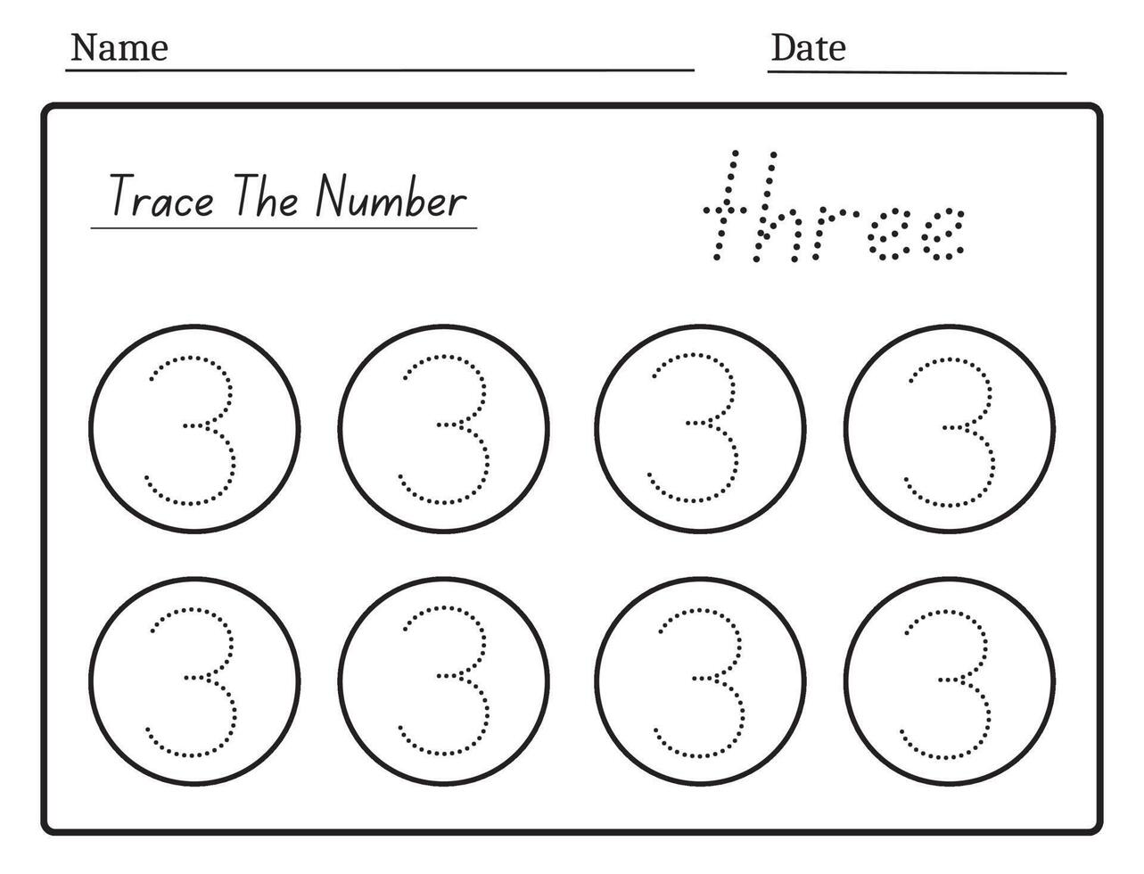 Writing practice number three printable worksheet for preschool