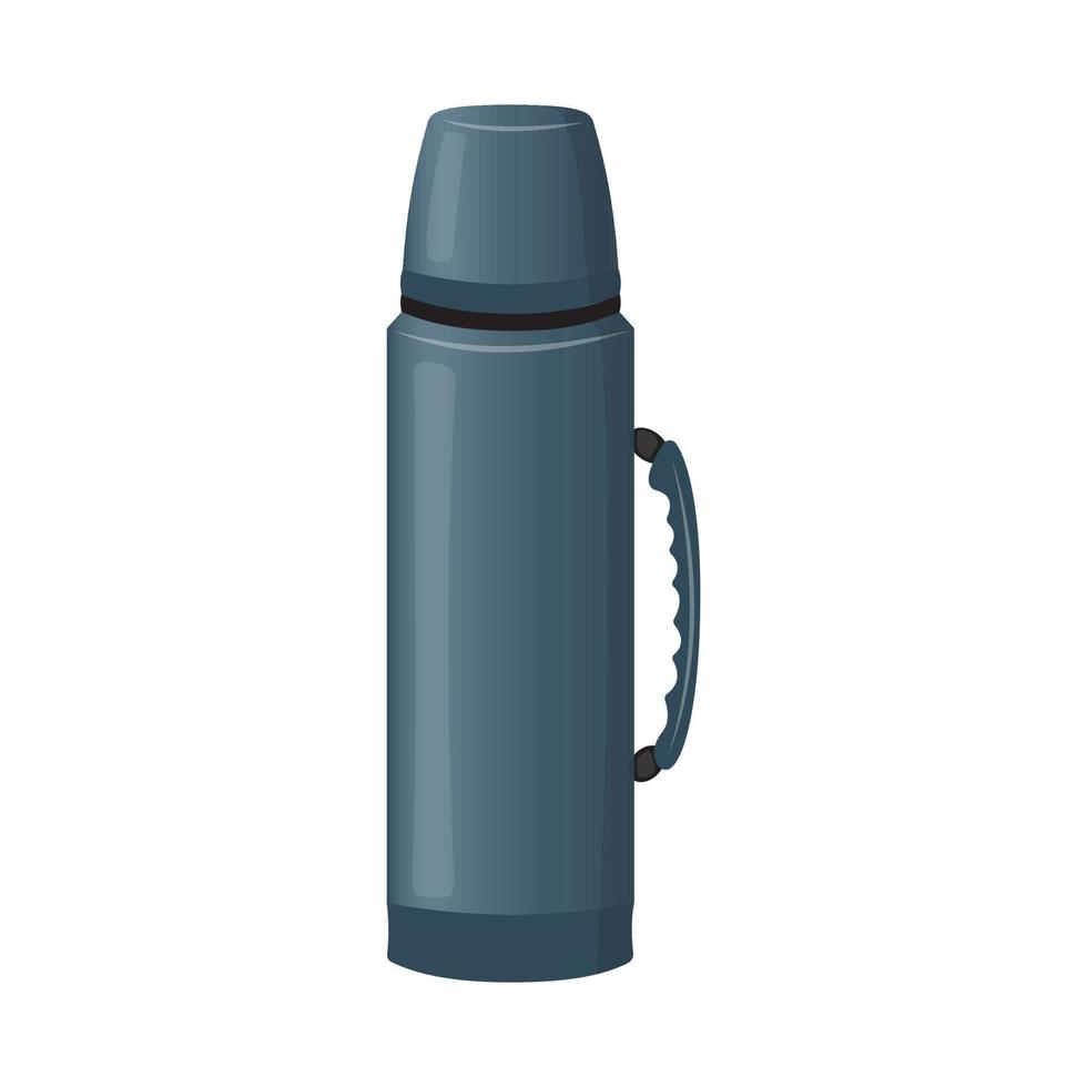 Blue thermos for hot tea and coffee drinks. Vector icon. Isolated illustration on white background.