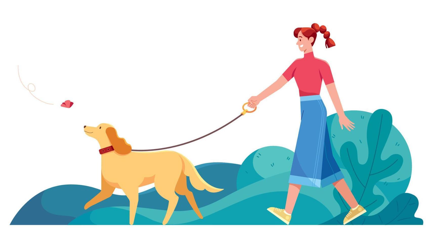 Woman Walking Dog vector