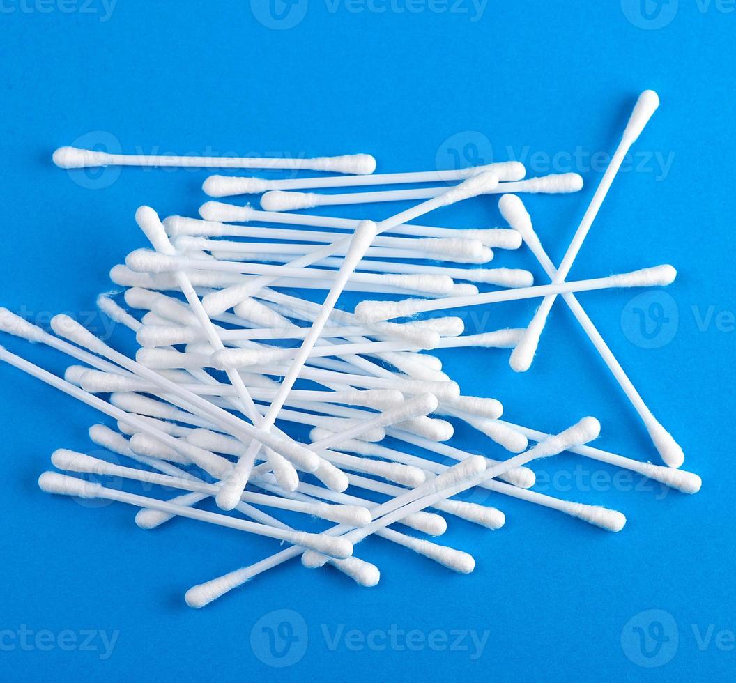plastic sticks with white cotton for ear cleaning and other hygiene