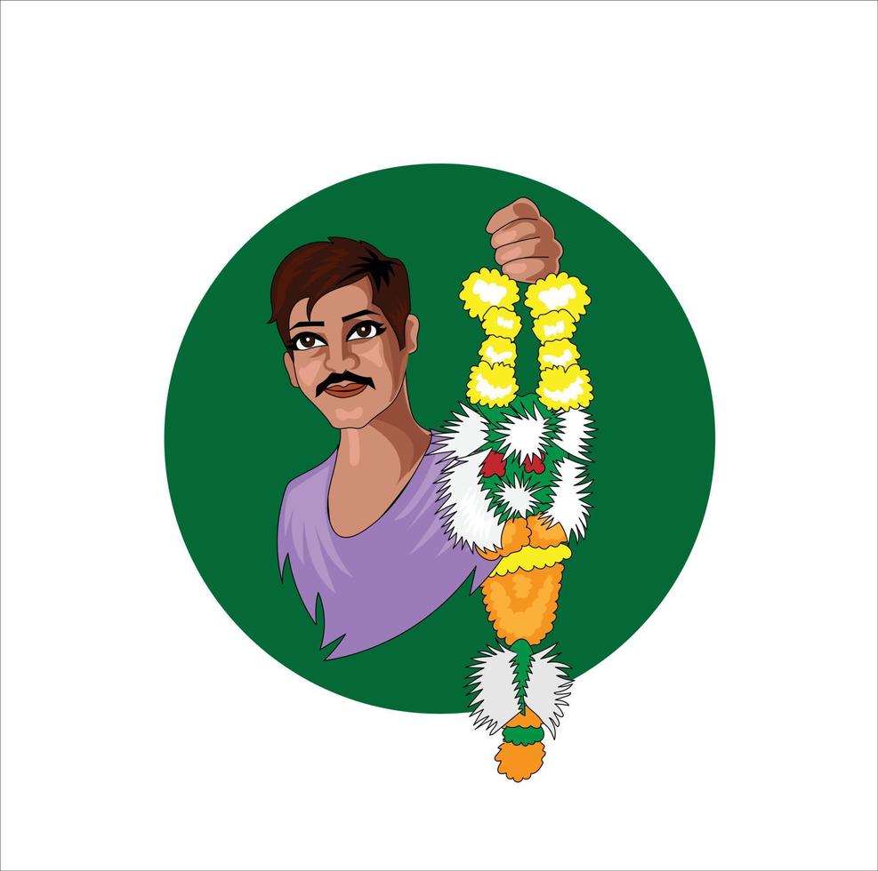 Indian man selling flower Garland vector illustration