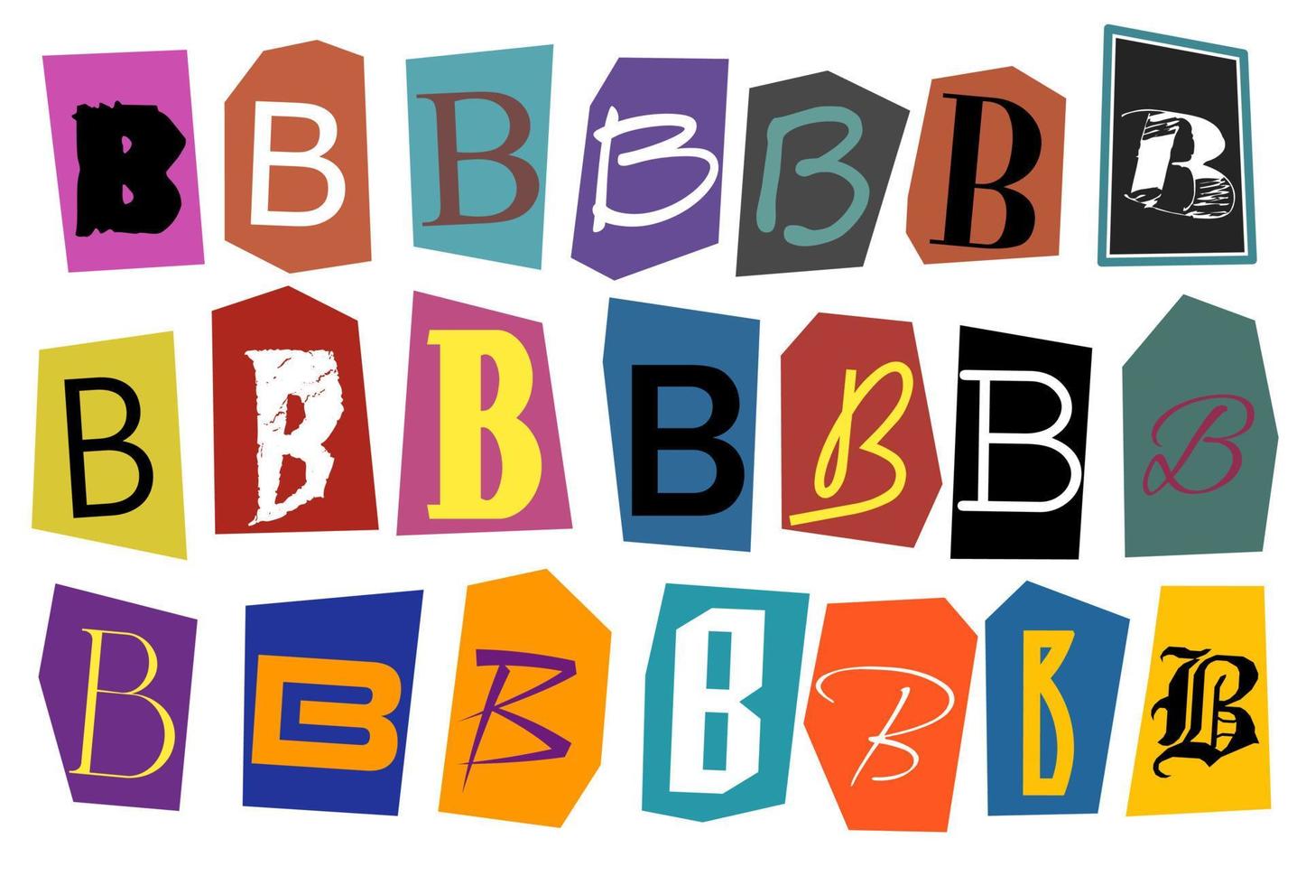 alfabeto b - letras de periódicos y revistas de corte vectorial, letra de nota de rescate de estilo papel vector