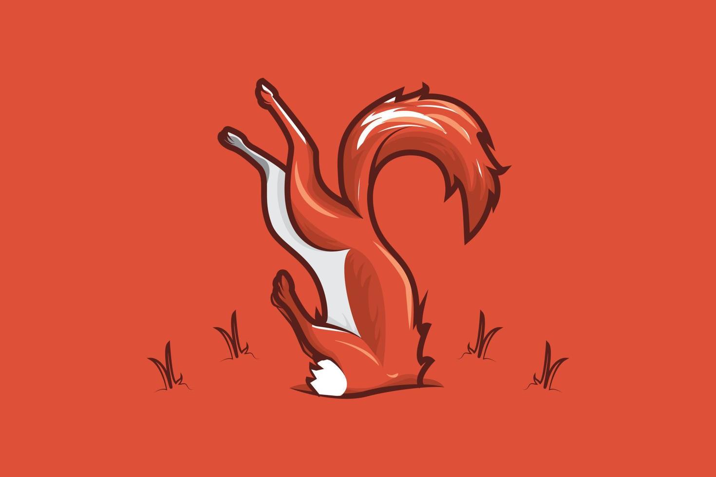 illustration of a fox burying its head to hide vector