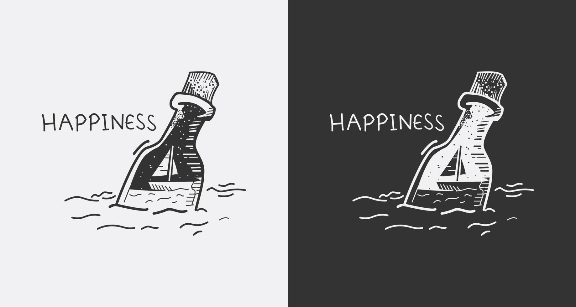 Hand drawn illustration on the theme of happiness boat in a bottle vector