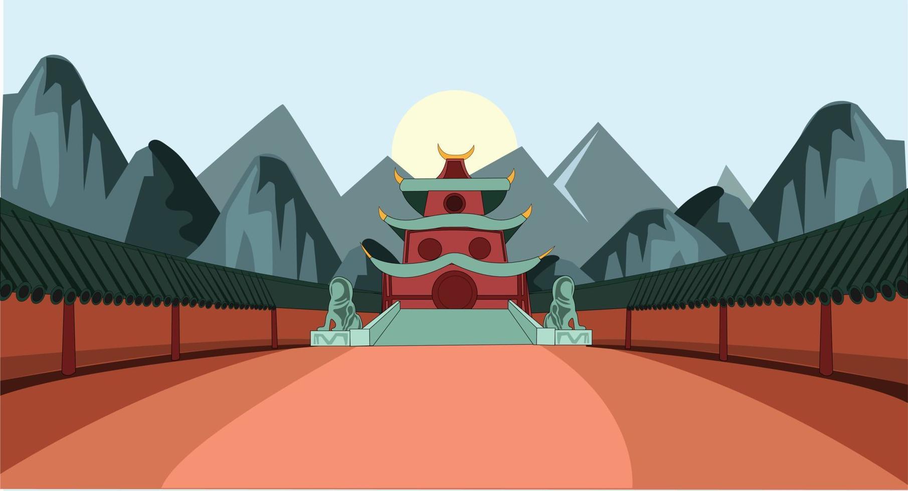 Empty ancient Chinese temple amphitheater vector