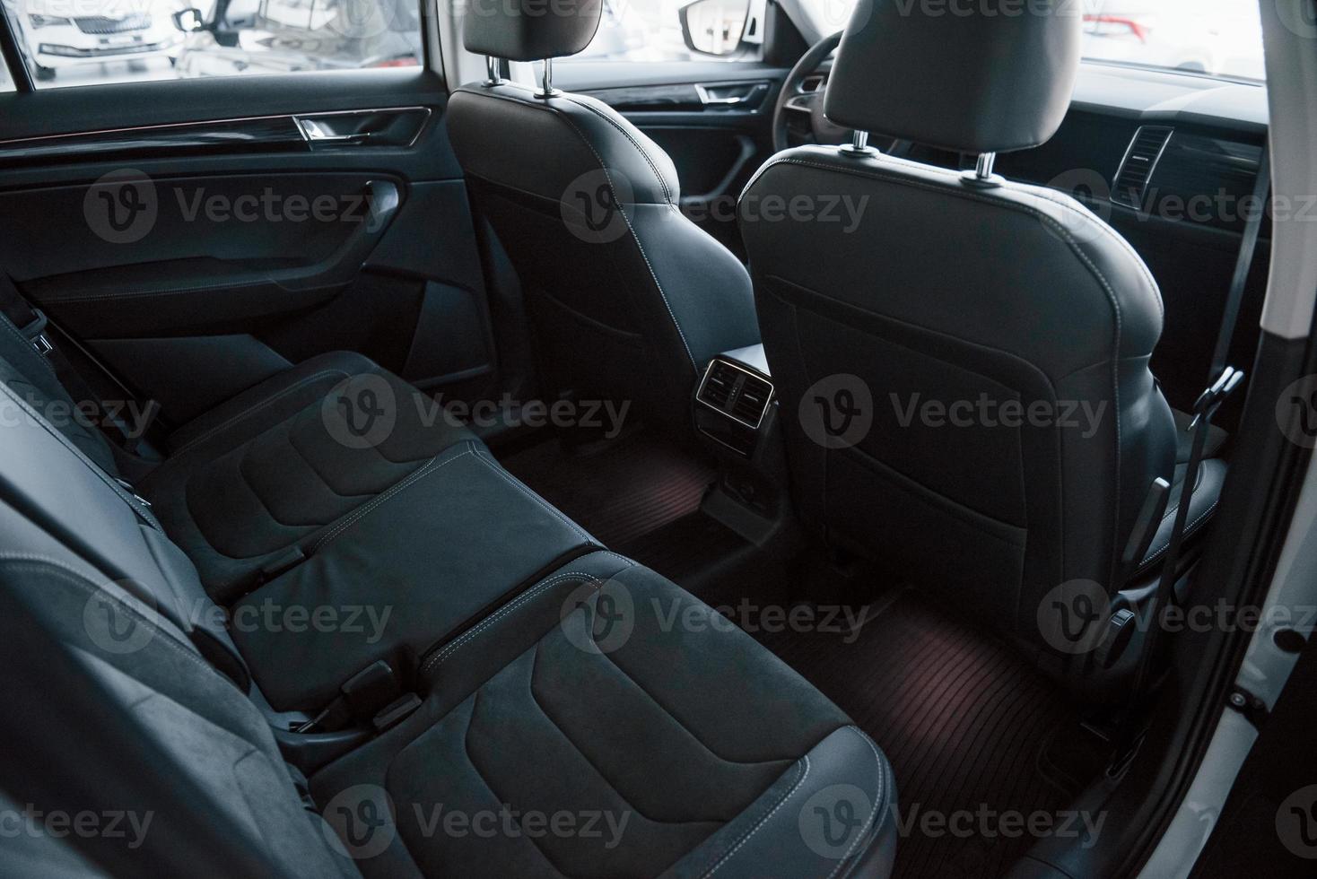 Close up detailed view of interior of brand new modern car photo