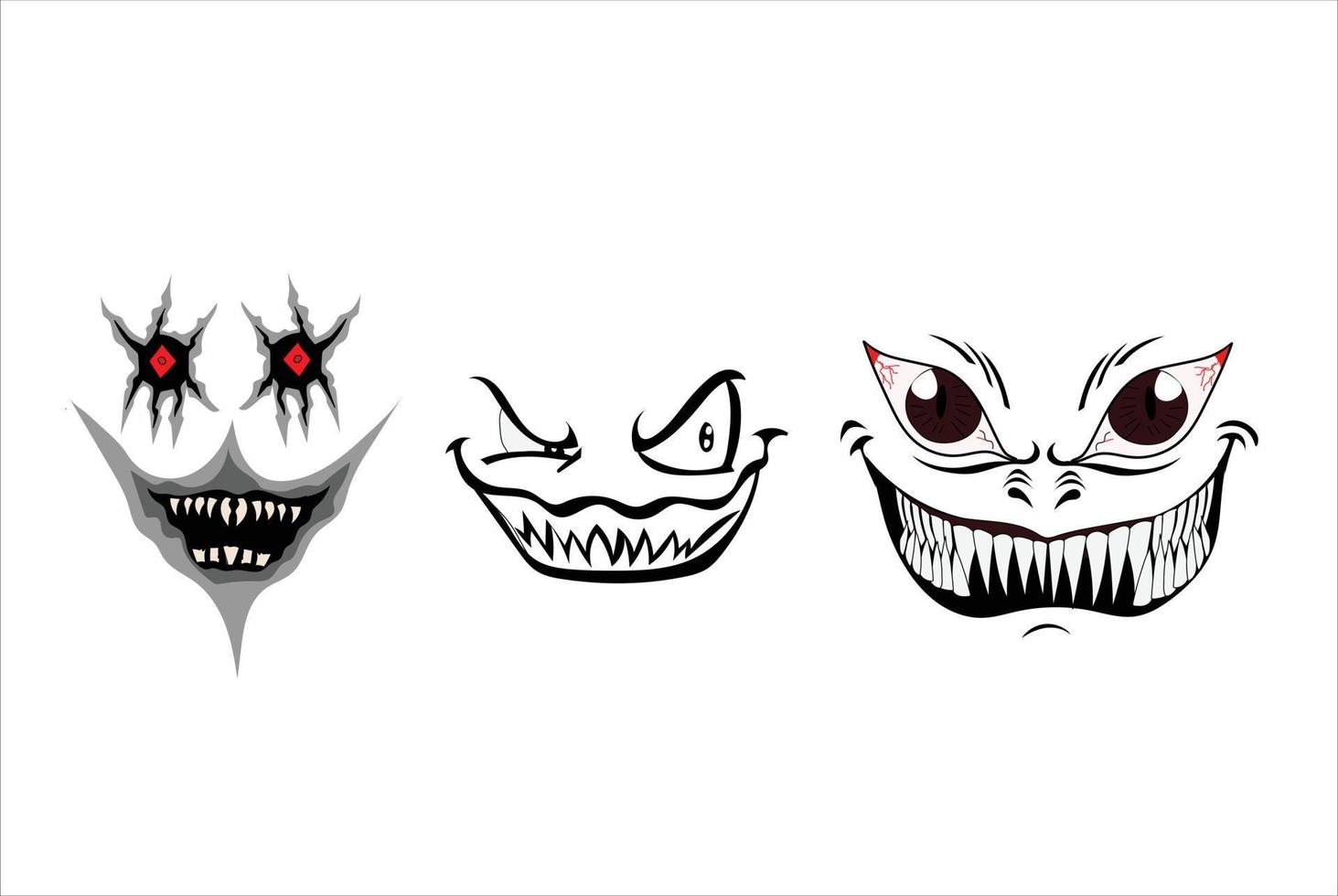 Set of scary face expression vector illustration